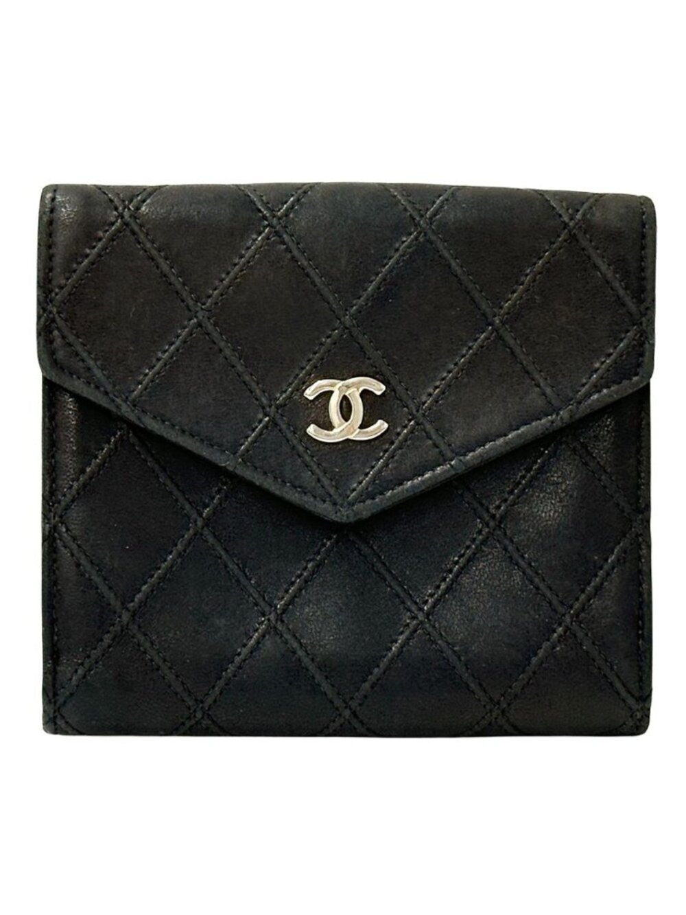 Chanel Wallet Bicolor Bifold Lambskin Black Gold Quilted Adult Logo
